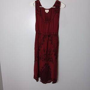 Y2K Riva Embroidered Lace Dress Womens Free Size Maroon Boho Hippie Festival